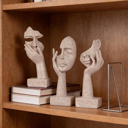 3 Pcs Thinker Small Statue Set - Art Resin Abstract Home Accent Figurines for Decor Woman Apartment Bookshelf Floating Shelf Coffee Table Office Desk Counter Decor (3 Pcs Sandstone, 6")