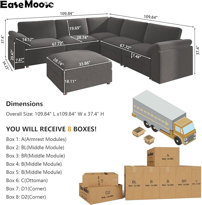 EASE MOOSE Oversized Sectional Modular Sofa, L Shape Sectional Couch