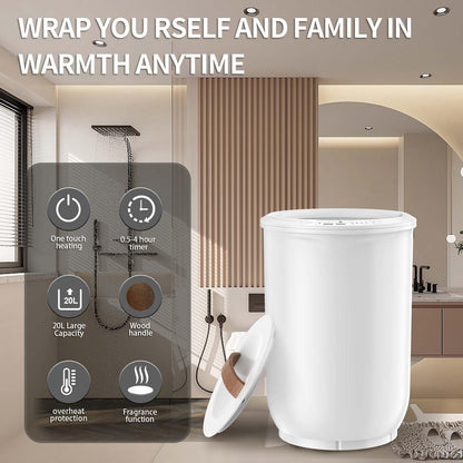 Large Towel Warmer for Bathroom - Heated Towel Warmers Bucket, Wood Handle, Auto Shut Off, Fits Up to Two 40"X70" Oversized Towels, Bathrobes, Blankets, Best Ideal for Mother's Gifts