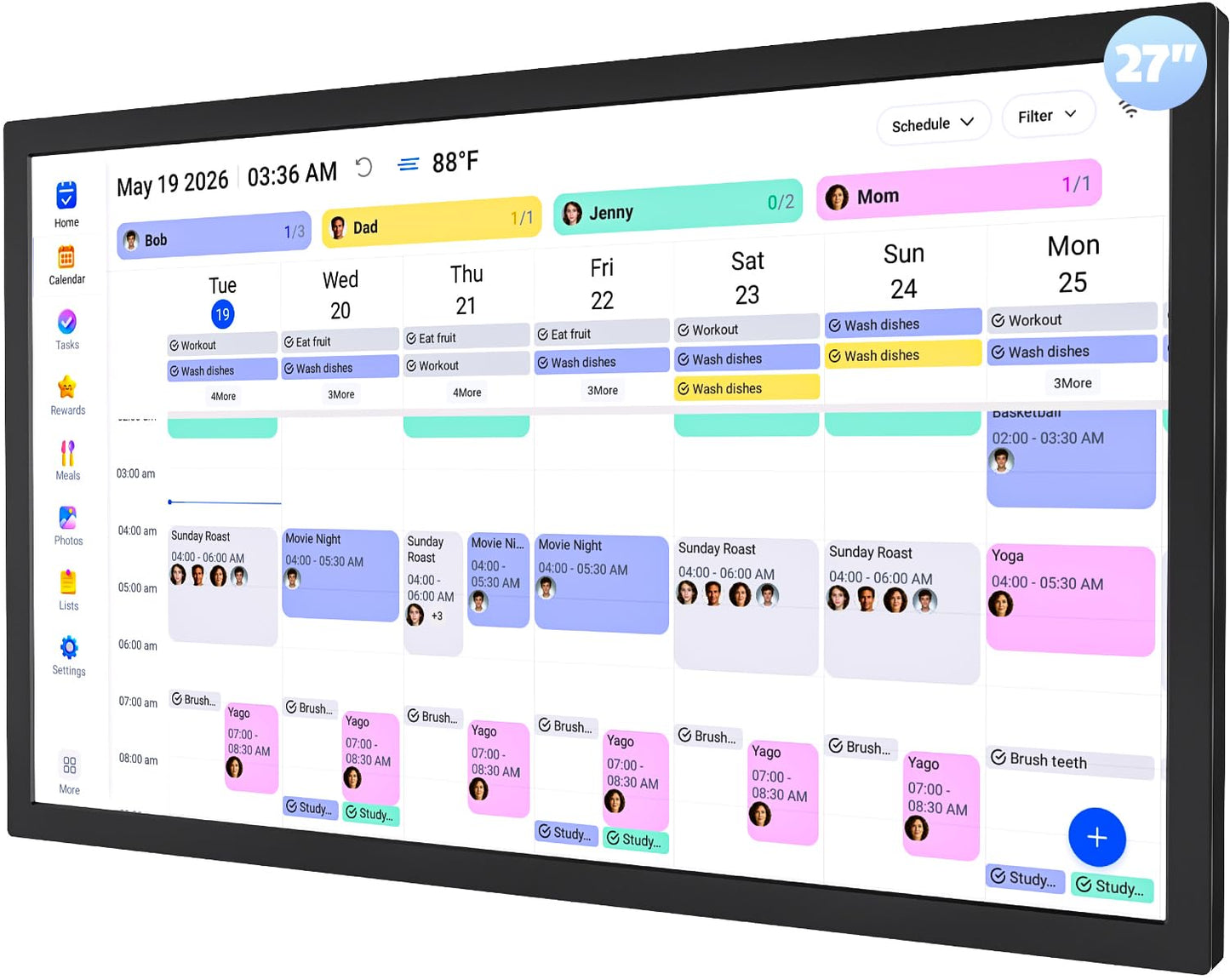 27-inch Wall Planner Digital Calendar-Chore-Chart - Full HD Interactive Touchscreen, Electronic Calendar, Task Rewards System, No Subscription, Sync Online Cal Via App, Wall Mountable, Gift for Dad