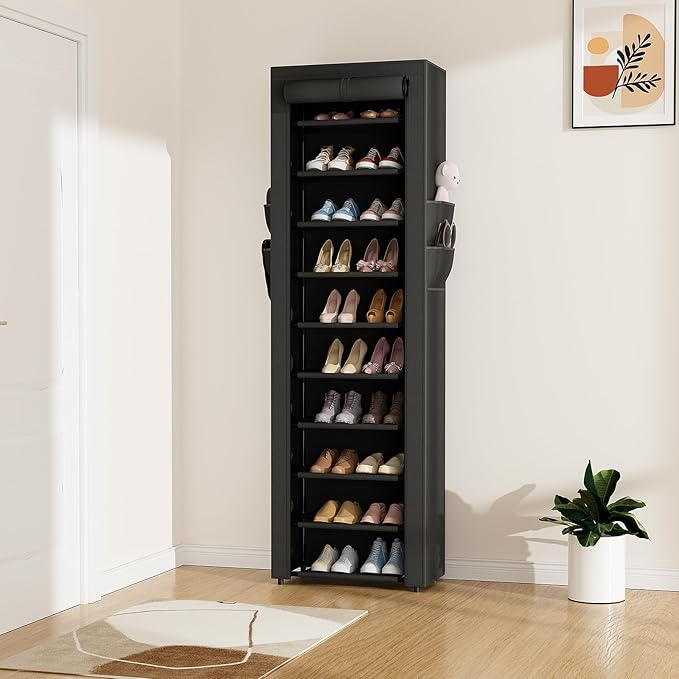 ROJASOP Shoe Rack with Covers 10 Tier Large Shoe Organizer Tall Shoe Closet