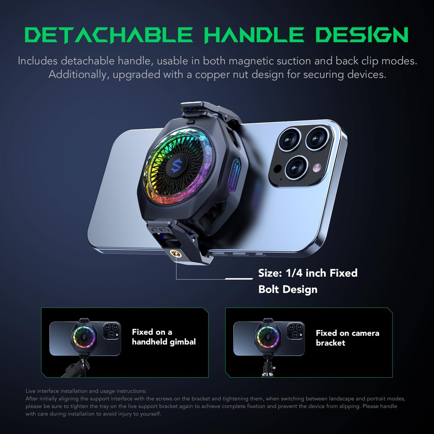 Black Shark Magnetic Phone Cooler 5 Pro - 18 Addressable RGB LEDs, Detachable Grip, APP-Controlled Thermostatic Cooling Fan for iPhone MagSafe/Android/iPad -Gaming/Streaming/Photography
