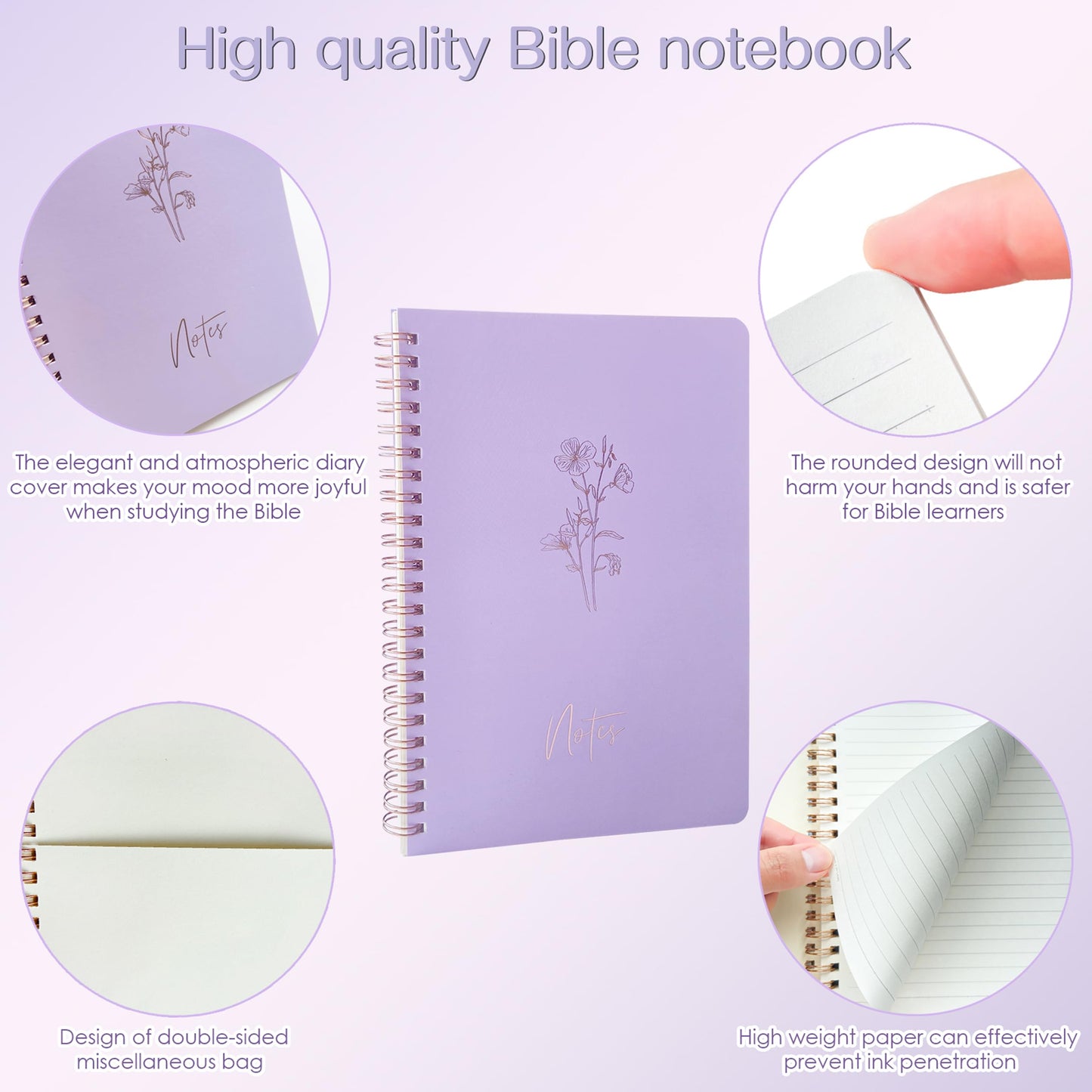J6&H6 170Pcs Complete Bible Study Supplies Journaling Kit with Tabs, Highlighters and Color Pens, Notebook,Stickers & More Bible Accessories Set for Women, Beginner Christian Gifts(Purple)