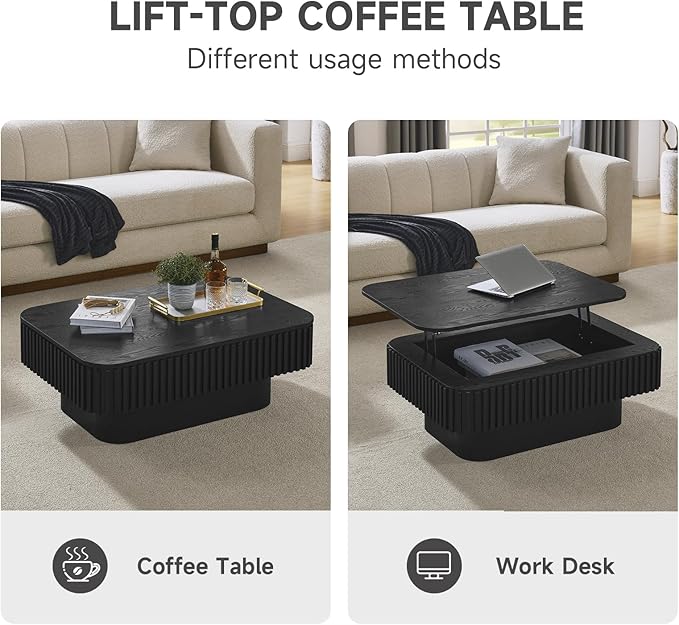 Lift Top Coffee Table for Living Room, Rectangle Handmade Solid Wood Strips