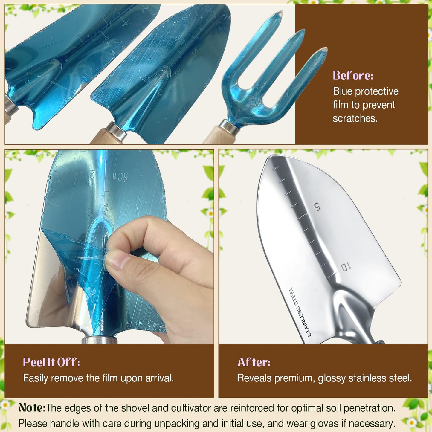 Gardening Tools 9-Piece Heavy-Duty Garden Tools Set, Stainless Steel Garden Hand Tools with Purple Floral Tote Bag and Repotting Mat Garden Supplies Kit Gifts for Women