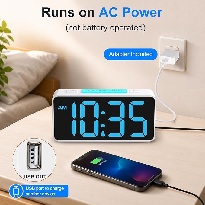 DreamSky Small Digital Alarm Clock with Night Light for Kids Bedroom | RGB Desk Clock with Large Numbers for Teens Boys, Brightness Dimmer, Adjustable Alarm Volume, USB Port, USB-C Adapter Powered