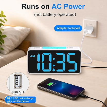 DreamSky Small Digital Alarm Clock with Night Light for Kids Bedroom | RGB Desk Clock with Large Numbers for Teens Boys, Brightness Dimmer, Adjustable Alarm Volume, USB Port, USB-C Adapter Powered