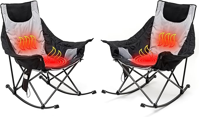 SUNNYFEEL Oversized Heated Rocking Camping Chair 2 Pack, Fully Padded Patio