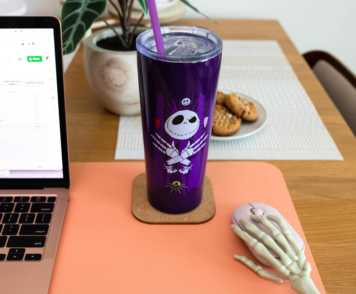 Disney The Nightmare Before Christmas Purple Stainless Steel Travel Tumbler With Lid and Straw | Holds 22 Ounces