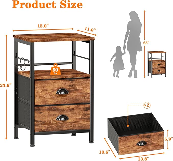 Furologee Night Stand Set of 2, Nightstand