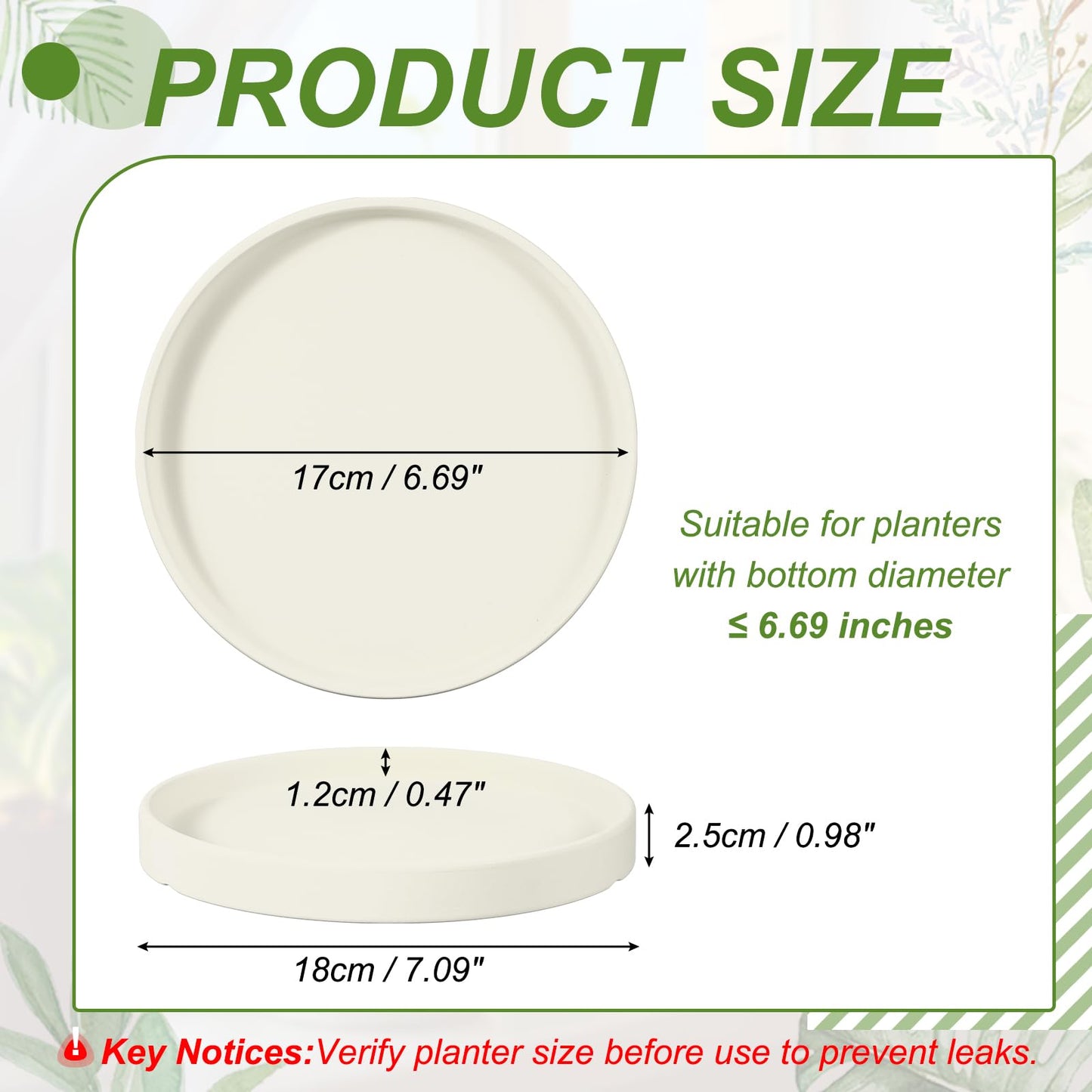 YELARXI 6.7 Inch Ceramic Plant Saucers, Round Flower Planter Water Trays Ceramic Plant Saucer Pot Tray -Fitting for (Outdoor/Indoors/Garden/Planting/Water/Flower/Coffee) Beige