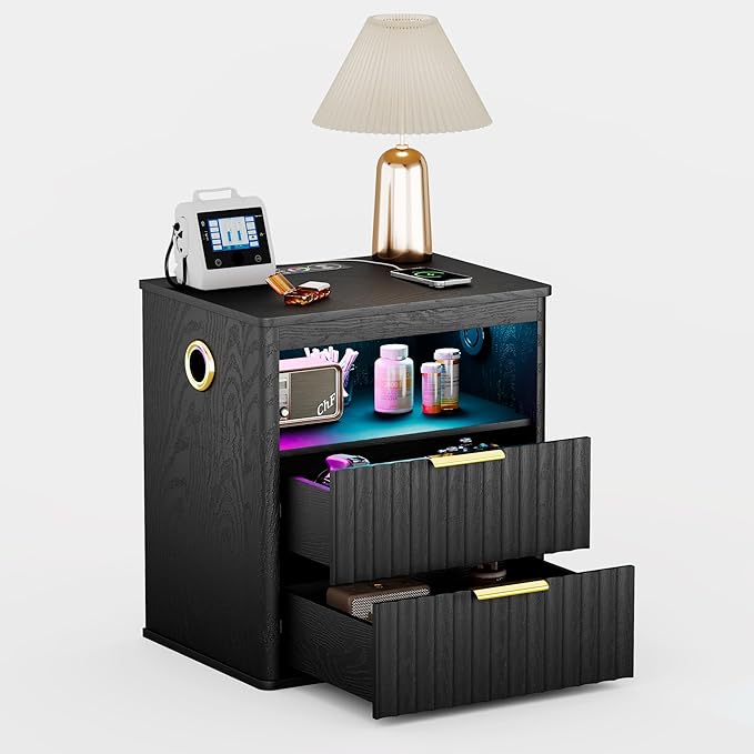 WOOVIVS Modern NightStand with Smart Human Sensor Lights, Bedside Table