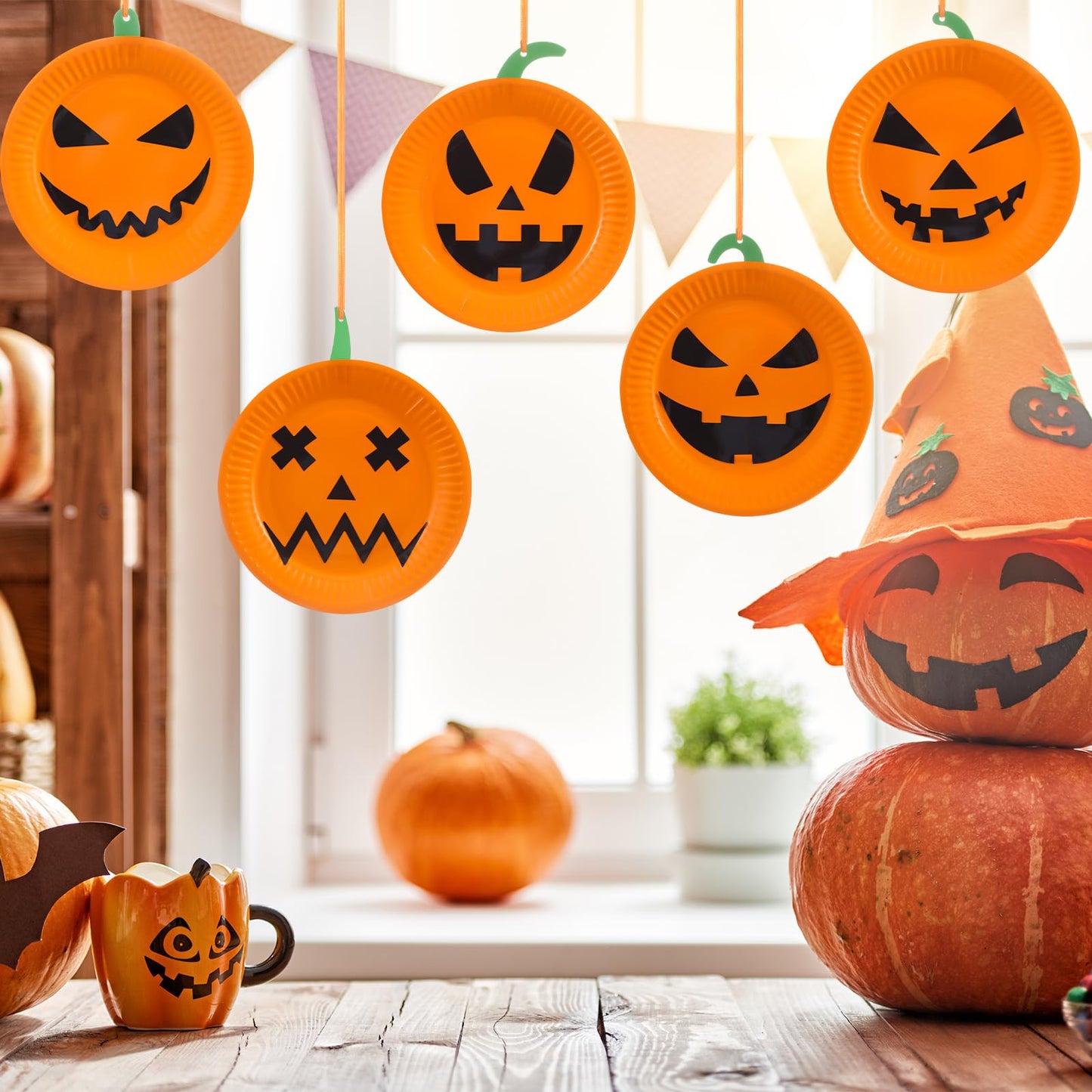 Engrowtic 24 Sets Halloween Jack O Lantern Crafts Paper Plate Pumpkin Craft Kits Make Your Own Jack O Lantern Pumpkin Spooky Hanging Craft Ornaments for Halloween DIY Trick or Treating Activities