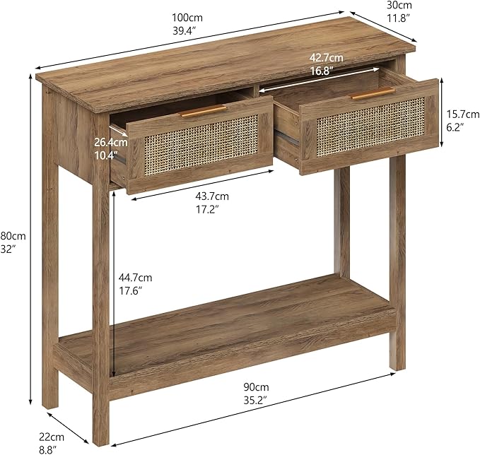 Trironsun Farmhouse Rattan Console Table