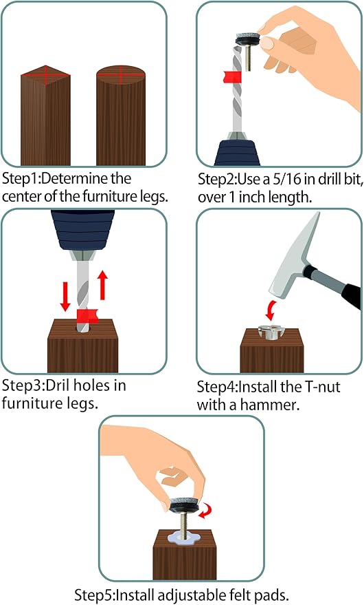 HUAYY 4 Pack Adjustable Furniture Leveling Feet, 1/4-20 Threaded Stem,