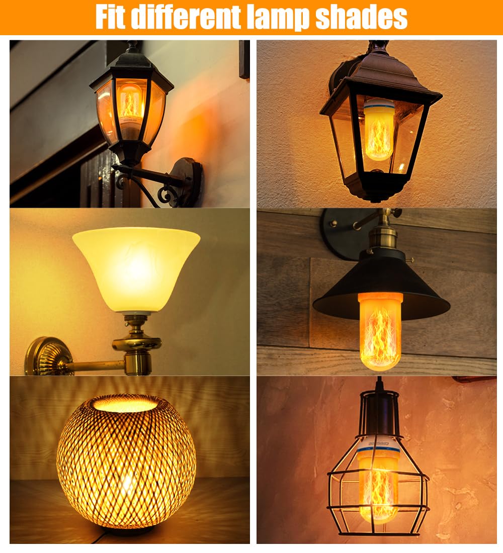 CPPSLEE Upgraded LED Flame Light Bulbs, 4 Modes Flickering Light Bulbs, E26 Base Fire Flame Bulb for Halloween Decorations Outdoor, Christmas Lights Patio Indoor Home Decor (Yellow, 2 Pack)