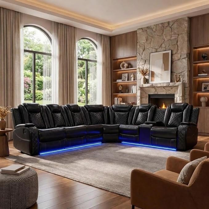 Power Reclining Leather Sectional Couch