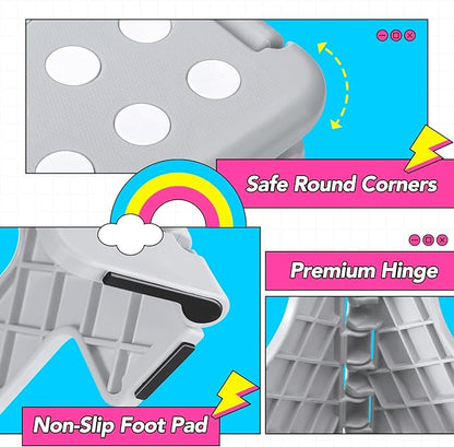 Delxo Folding Step Stool, 11 inch Non-Slip Foldable Stools for Kids & Adults Up to 300 LBS, Step Stool with Handle, Lightweight for Kitchen, Bathroom, Bedroom, Garden, Grey, 1PC