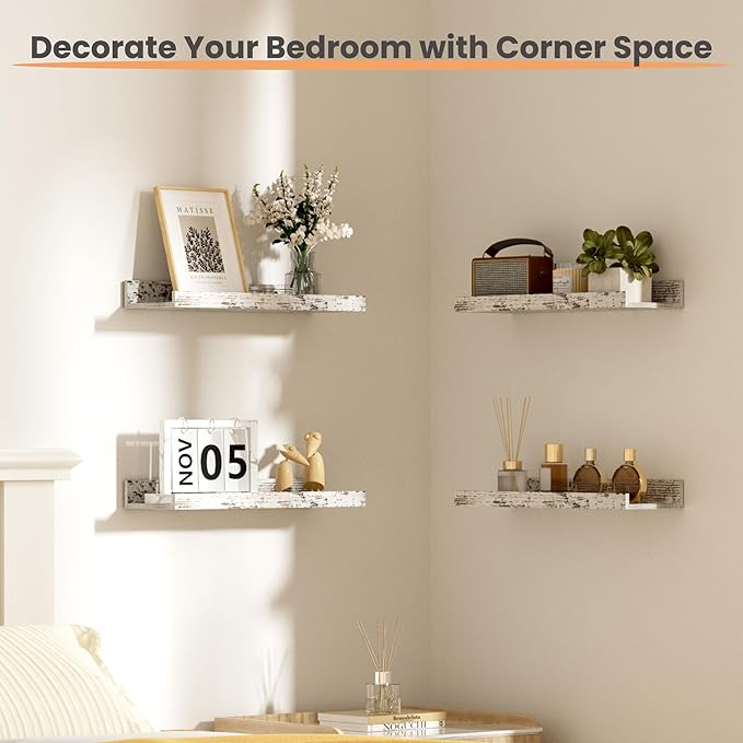 upsimples Floating Shelves for Wall, Wall Shelves for Decor Storage Set of 6