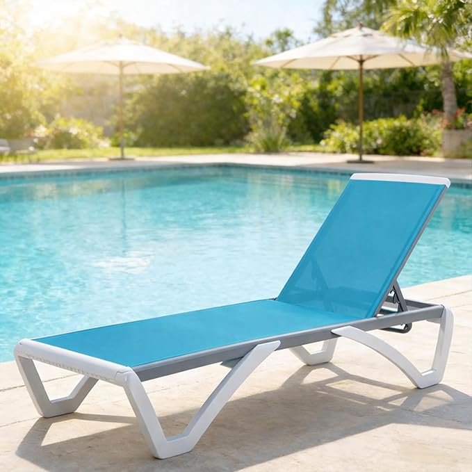 Kozyard Outdoor Chaise Lounge Chair, Fully Flat Adjustable Patio Lounger