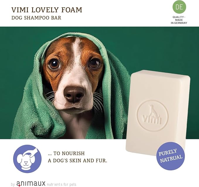 animaux vimi – Lovely Foam Dog Shampoo for Sensitive Skin - Handmade Lather Dog Soap for Extra Shine - Relief for Dry, Itchy Skin - Purely Natural & Certified Organic Ingredients - Lavender - 3.53 oz