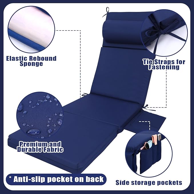 Wenqik 2 Pcs Outdoor Chaise Lounge Cushion
