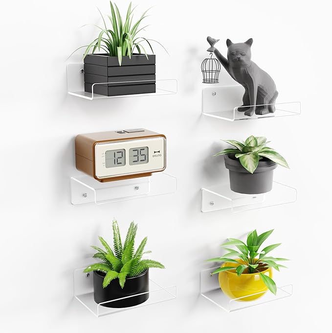 upsimples 6 Pack 6x4 Inches Acrylic Small Shelves, Floating Shelves