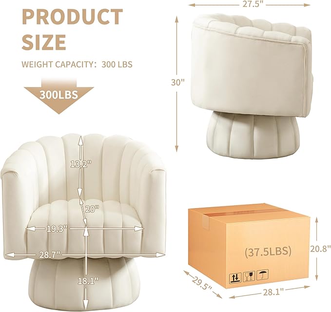Swivel Accent Barrel Chair Set of 2- Cute Comfy Small Round 360° Arm Chair