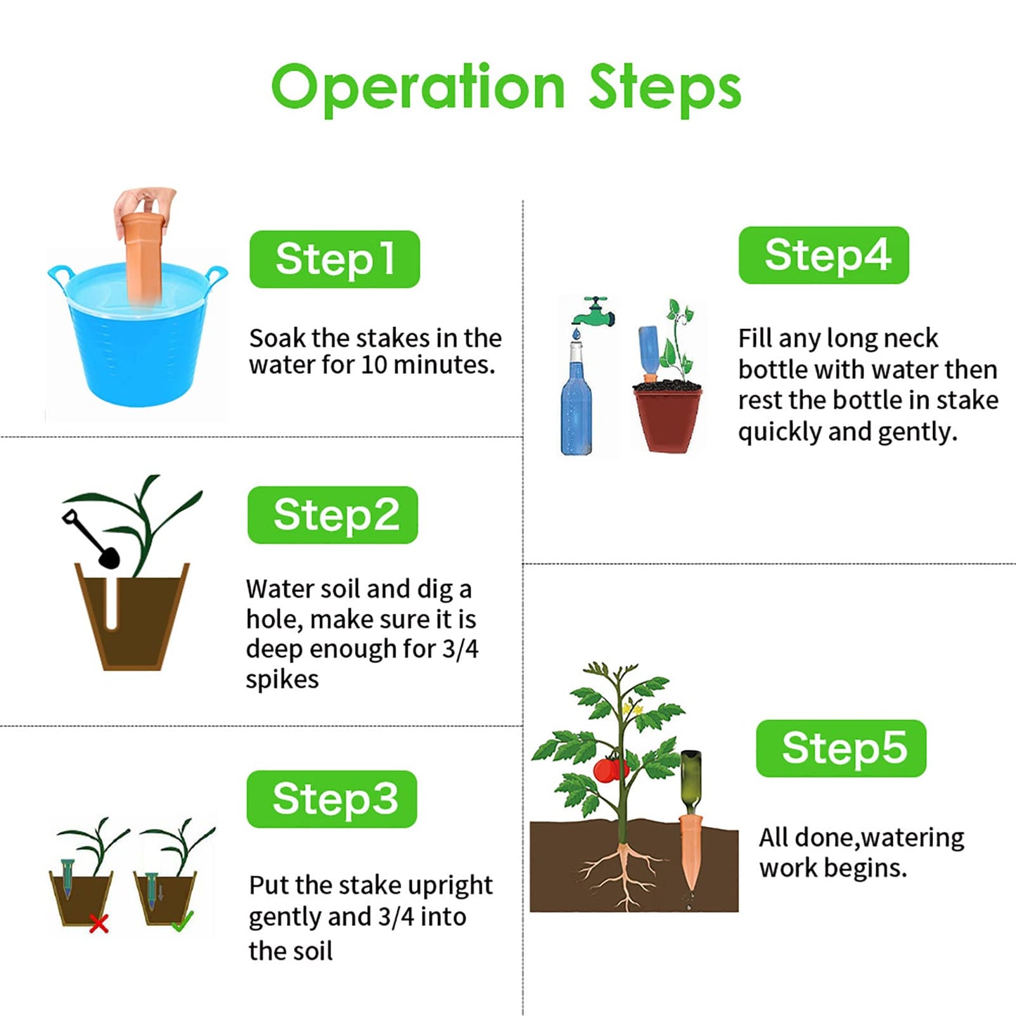 Terracotta Watering Spikes, Set of 6 Pack Plant Watering Devices, Self Terra Cotta Watering Spikes Stakes for Indoor and Outdoor, Automatic Plant Waterer System for Vacation Potted Plants