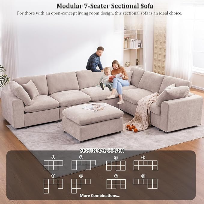 Oversized Modular Sectional Sofa Couch, Large 7 Seater Corner Sofa Modern U