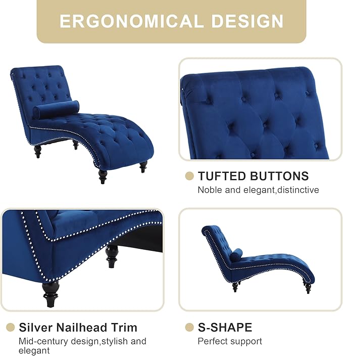 Chaise Lounge Indoor, Velvet Upholstered Lounge Chair Button-Tufted Armless