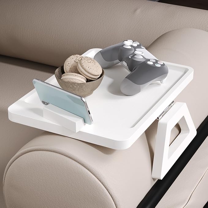 Couch Arm Tray with 360°Phone, Bamboo Folding Sofa Tray, Sofa Armrest Trays