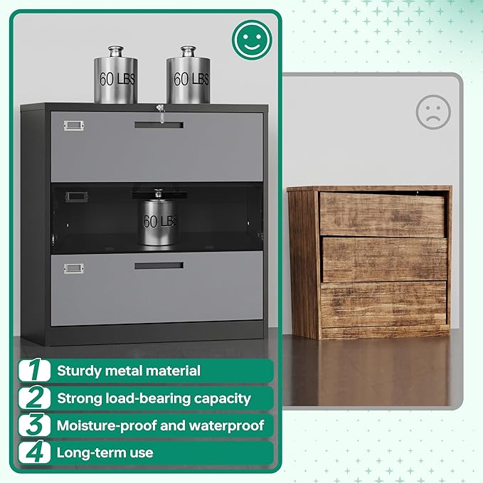 Letaya File Cabinet with Lock-Lateral 3 Drawer Metal Filing