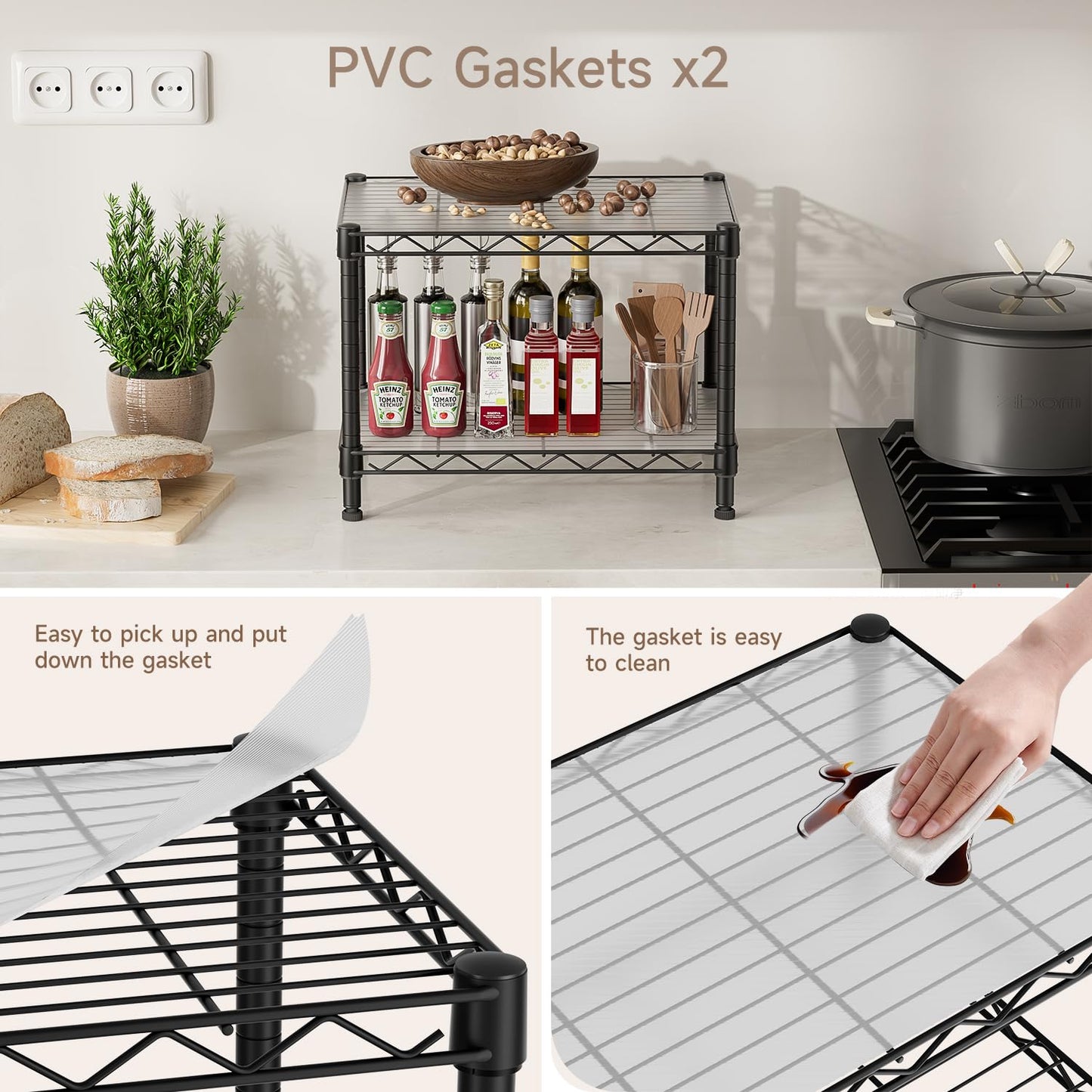 Golpart 4 Tier Shelves Storage Shelf Wire Closet Bathroom Organizers Metal Pantry Kitchen Garage Shelving Unit Laundry Room Organization Home Rack Net Basket Black with Wheels 14”D X 24”W X 48.9”H