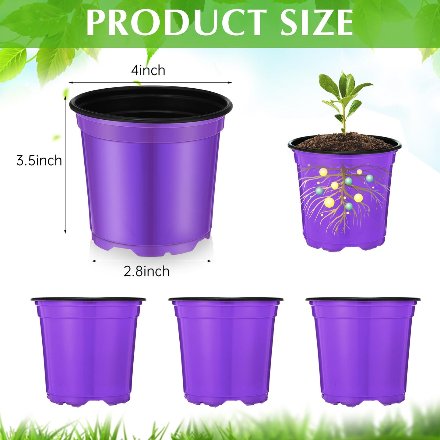 Havawish 150 Pcs 4 Inch Plastic Nursery Pots Seedling Starting Pots with Drainage Holes Thicken Flower Planters Seed Starting Indoor Outdoor for Seedling Cutting Transplanting(Purple)