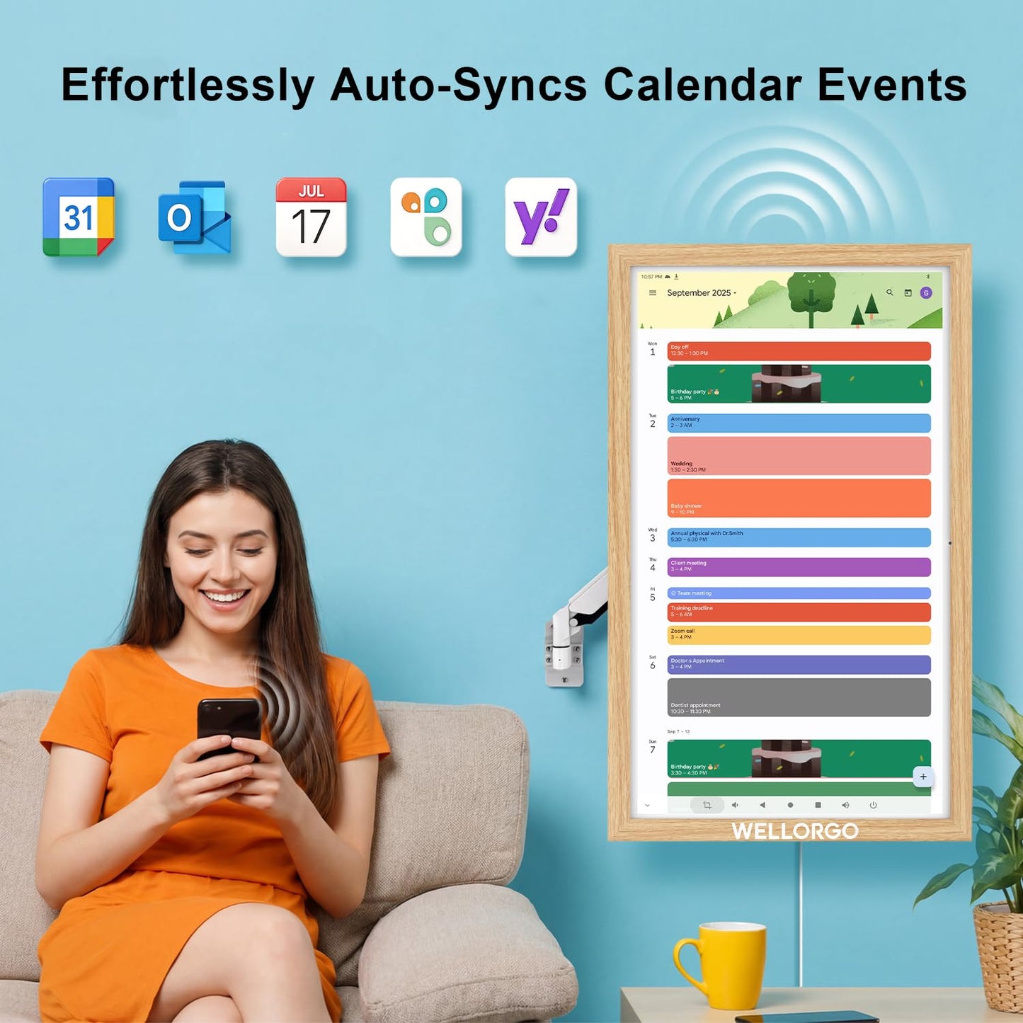 WELLORGO Smart Digital Calendar, 32” Electronic Planner with FHD Touch Screen & Remote Control, Electric Family Organizer with Chore Chart Google Play Customizable App, Wall Display Tablet with Camera