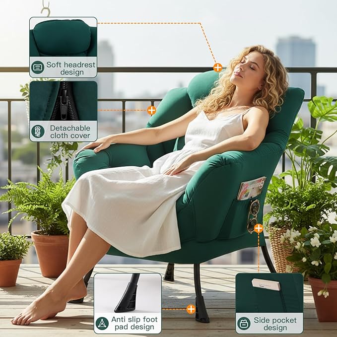 Lazy Chair for Living Room, Large Dark Green Accent Chair