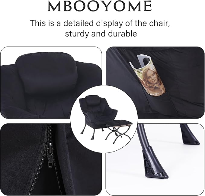 MBOOYOME Lazy Chair with Folding Ottoman, Modern Accent Lounge Armchair with