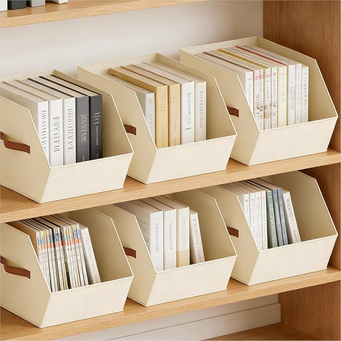 Homsorout Large Closet Storage Cubes - Closet Storage Bins with Dual Handles for Clothes, Towels, Toys, Shelf Organizer Bins for Bedroom, Nursery, Shelves, Small Spaces, Beige, 4 Pack