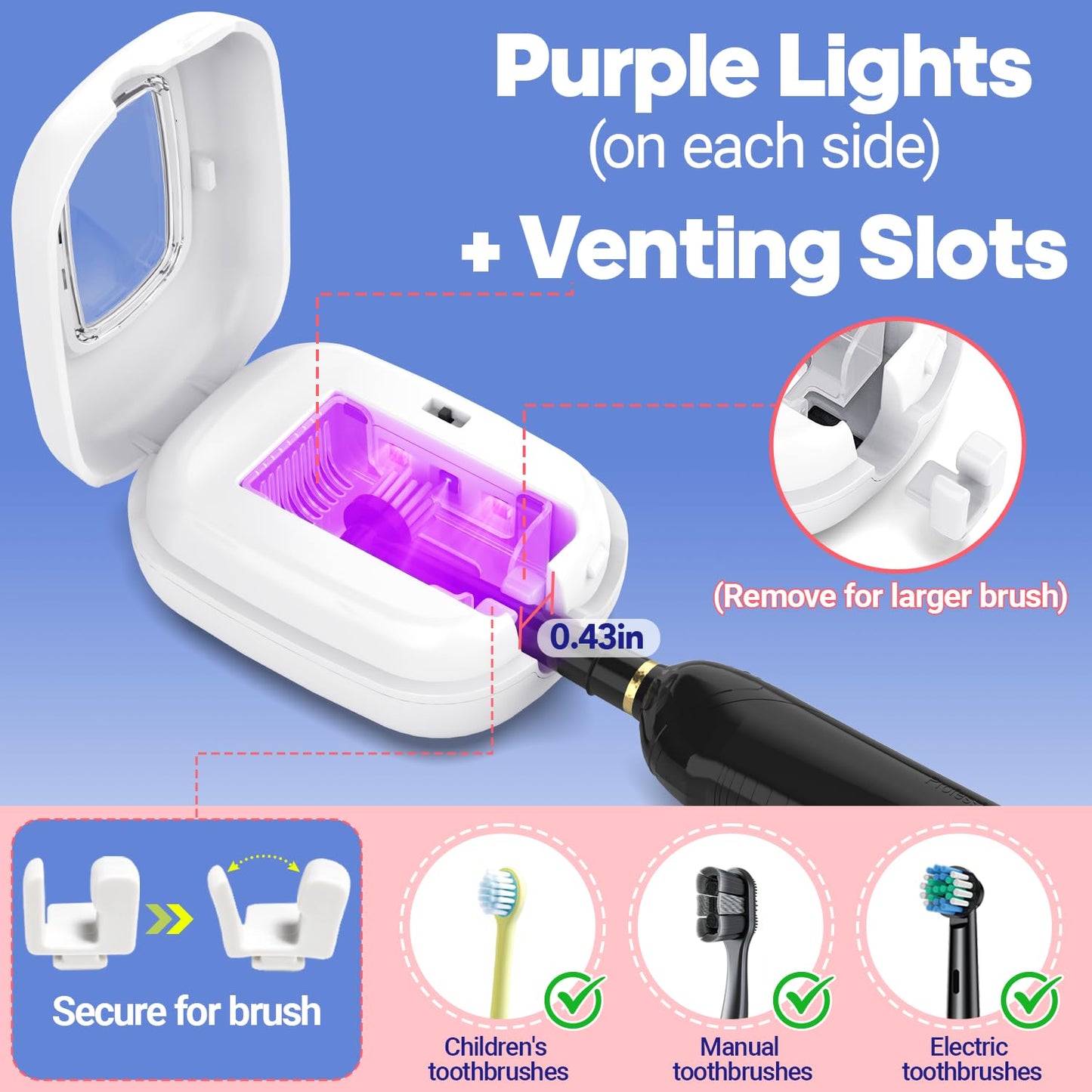 Toothbrush Sanitizer and Holder, TYPLFH Wall Mounted Toothbrush Covers Holders for Bathrooms, Rechargeable Toothbrush Travel Cleaner Case for Electric & Any Toothbrushes
