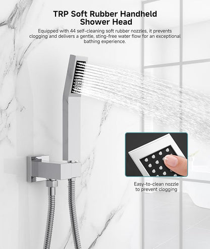 SR SUN RISE Shower Faucet Set & System - 10 Inch Rainfall Shower Head & Handle Set Wall Mounted Polished Chrome Solid Brass Valve Trim Kit Included