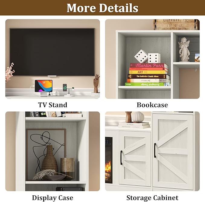 103" Fireplace TV Stand with 40" Electric Fireplace, Farmhouse TV Stand with