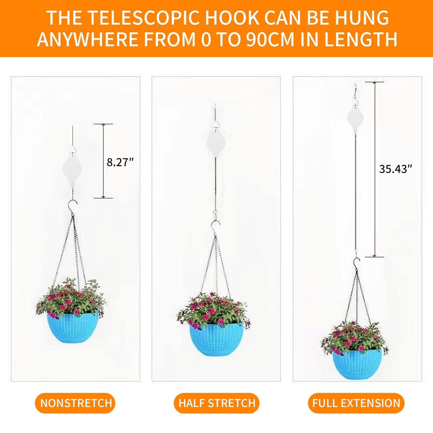 HOGXUAE 4PCS Plant Pulley Retractable Pulley Plant Hanger Hanging Flower Basket Hook Hanger for Garden Baskets Pots and Birds Feeder in Different Height Lower and Raise