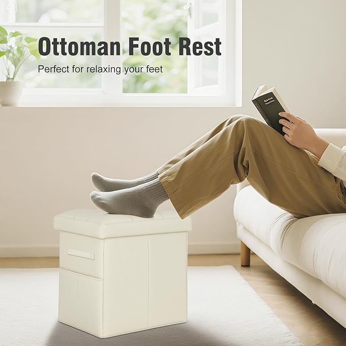 Ottoman with Storage, Slim Tall Foot Rest Stool with Thicker Foam Padded Seat.
