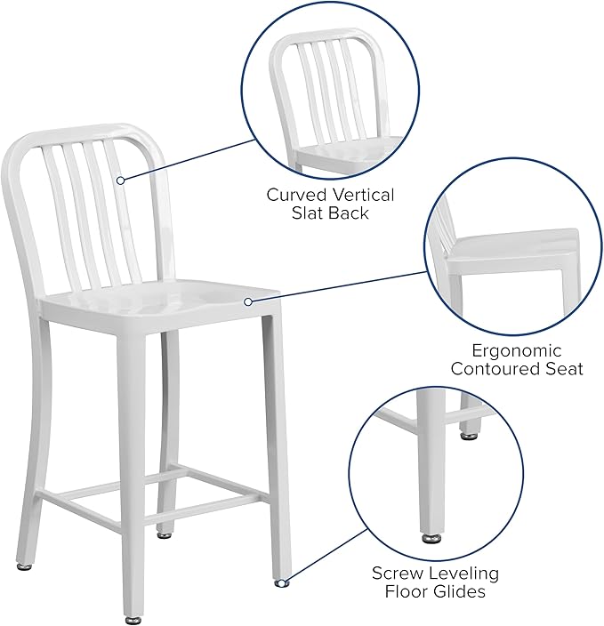 Flash Furniture Commercial Grade 24" High White Metal Indoor-Outdoor Counter