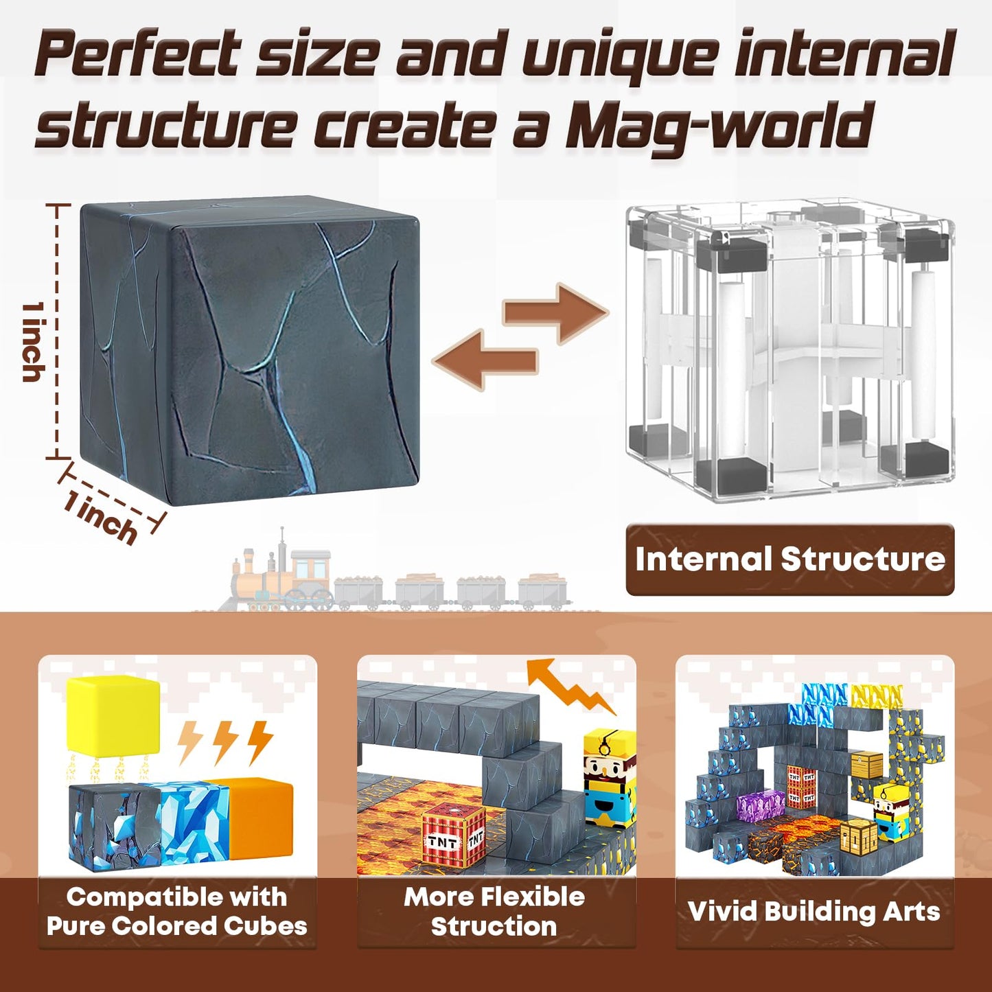 Magnetic Blocks-Build Mine Magnet World Pickaxe Edition Mine Pickaxe Caverns Kids Games Toddler Toys Magnetic Tiles for Boys & Girls Age 3-4 4-5 6-8, Sensory Outdoor Toys for Kids for 3+