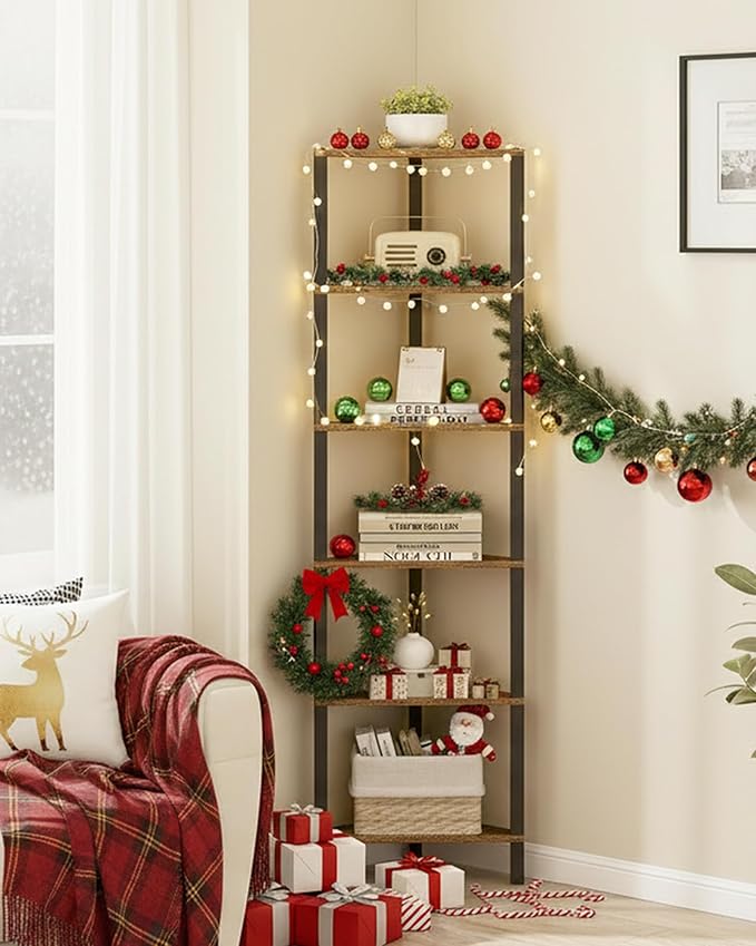 TUTOTAK Corner Shelf, 6-Tier Corner Bookshelf