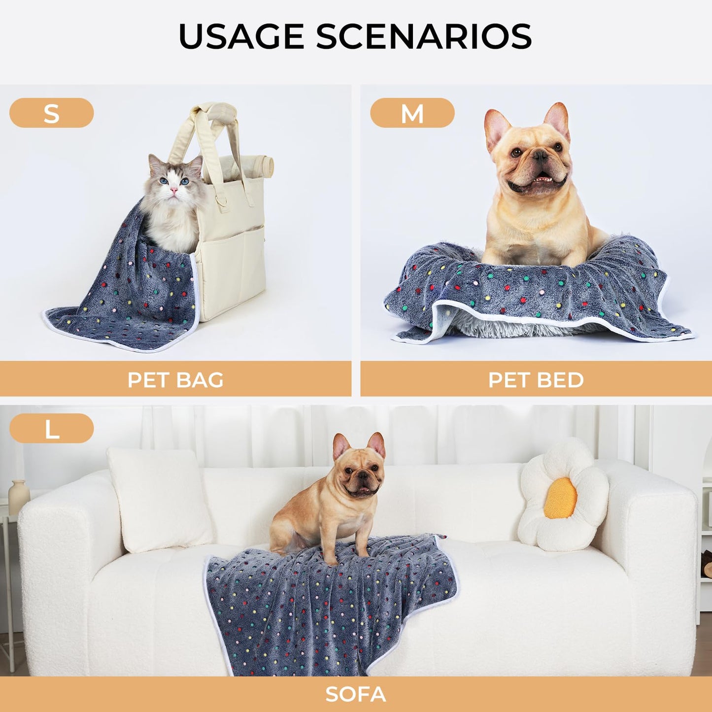 Luciphia 1 Pack 3 Blankets Super Soft Cute Dot Pattern Pet Blanket Flannel Throw for Dog Puppy Cat Large(41x31), Grey