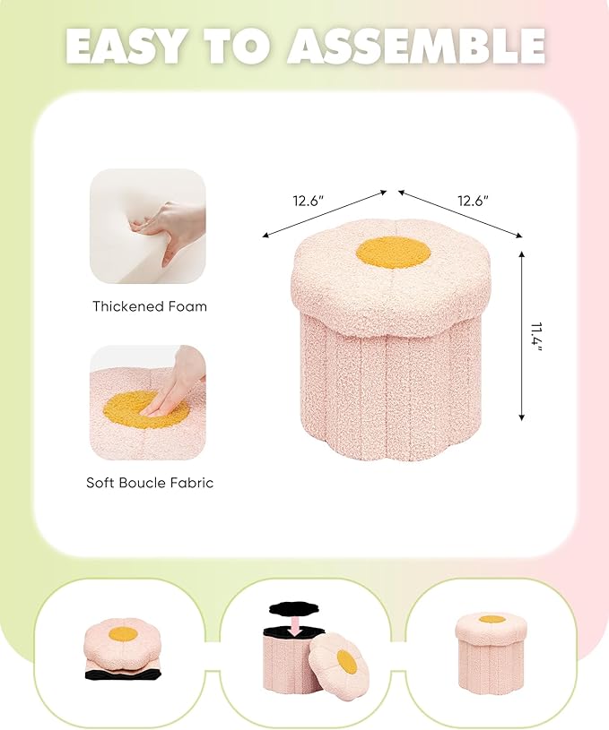B FSOBEIIALEO Storage Ottoman Foldable, Sunflower Shaped Small Footrest