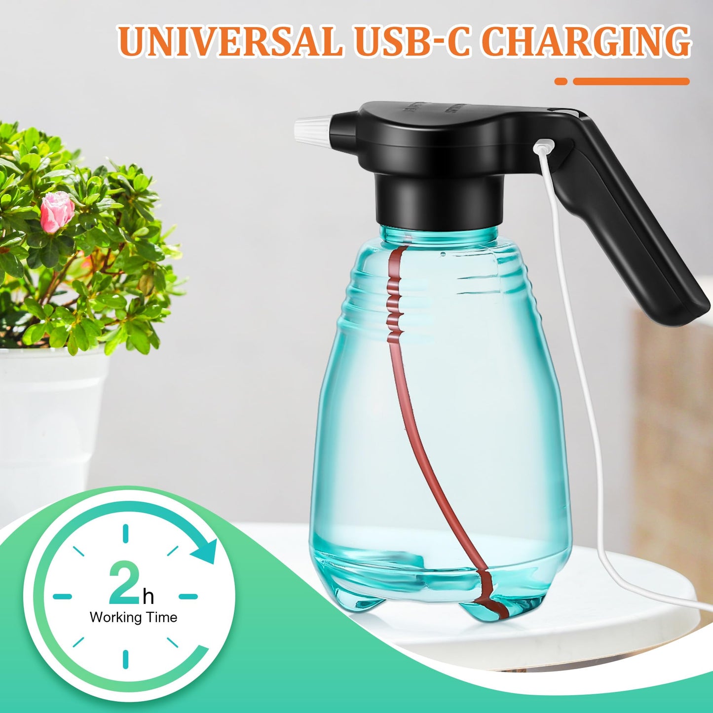 Dunkive Electric Spray Bottle Plant Mister for Indoor Outdoor Plants, 0.5 Gallon Automatic Watering Can Rechargeable Battery Powered Sprayer with Adjustable Spout for Gardening, Cleaning(Green Style)